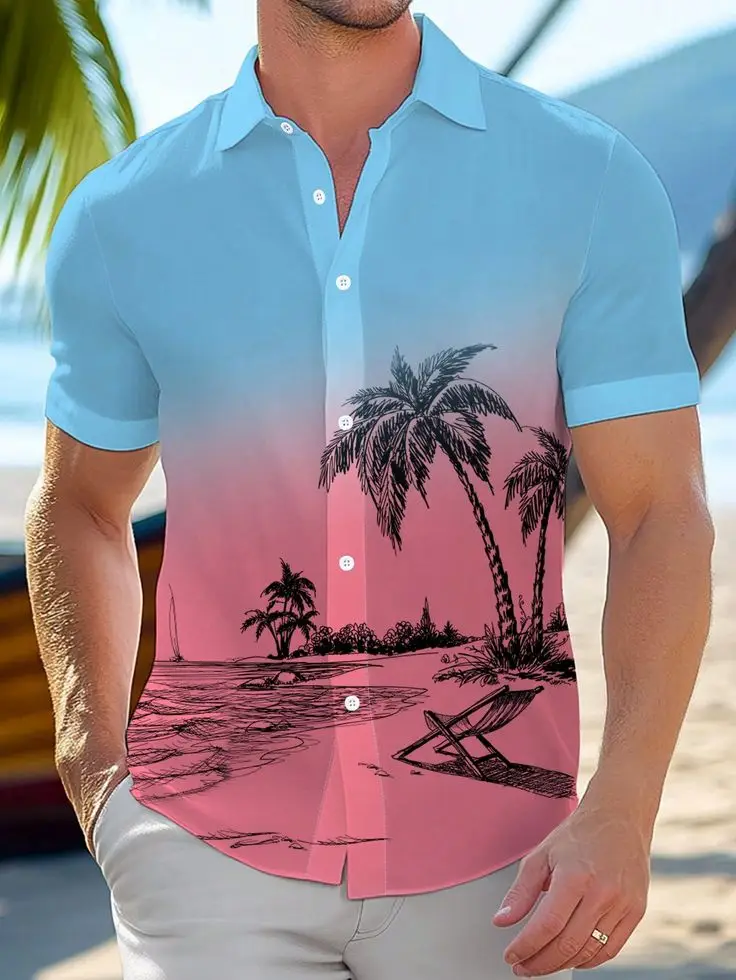 sublimation shirt blue and pink beach print